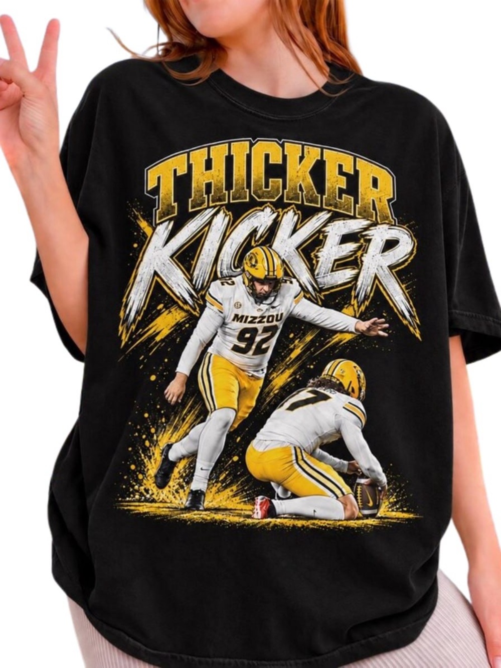 Black Graphic Tee with Yellow & White Football Design